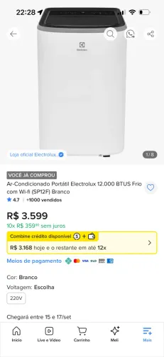Ar condicionado portátil eletroluz