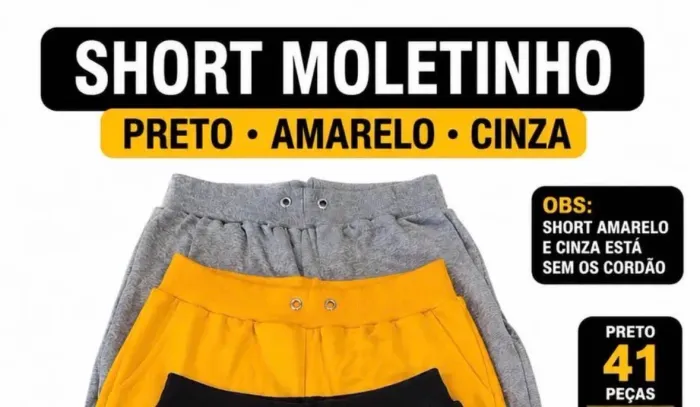 Lote com 10 Shorts Moletinho - Cinza e Amarelo | Ótimo para Revenda!