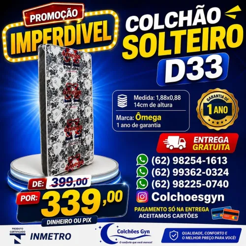 Colchão solteiro D33 entrega gratuita
