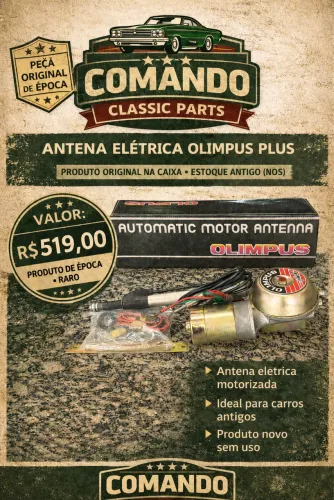Antena elétrica Olimpus Plus cromada - nova na caixa original