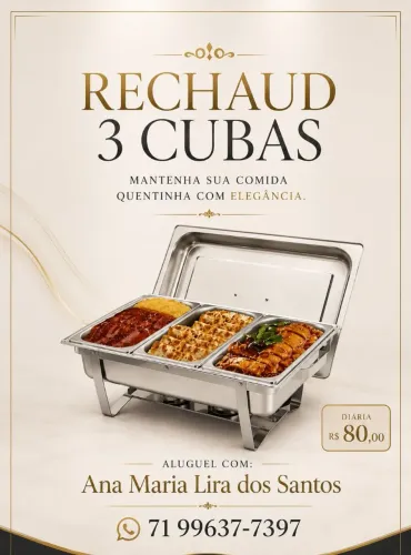Réchaud Luxo para aluguel 12L com 3 Cubas- Ideal para Festas, Eventos e Buffet