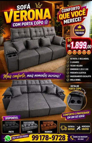 Sofá retrátil e reclinável novo