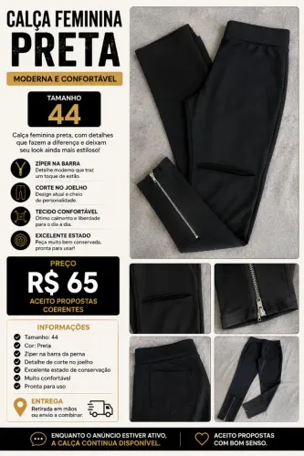 Calça Feminina Preta - Tam. 44