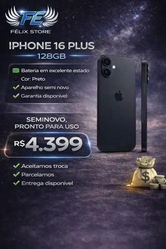 iPhone 16 Plus 128GB Preto Semi Novo - 