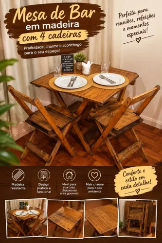Mesa com quatro cadeiras de madeira