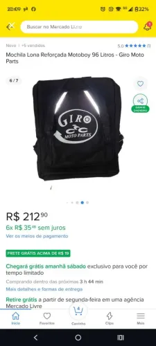 Mochila de entrega mercado livre 90 litros