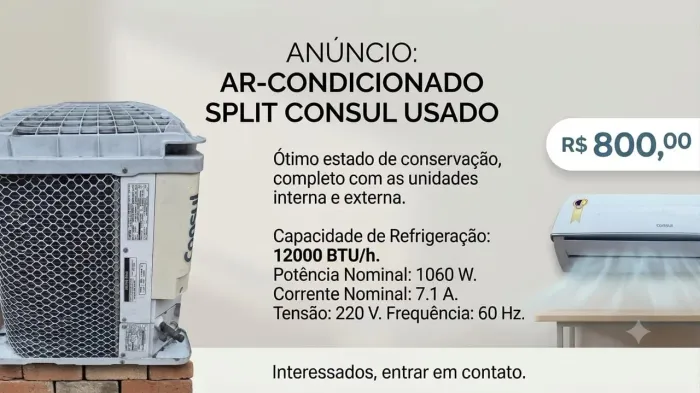 Ar-condicionado split consul usado 12 mil btu