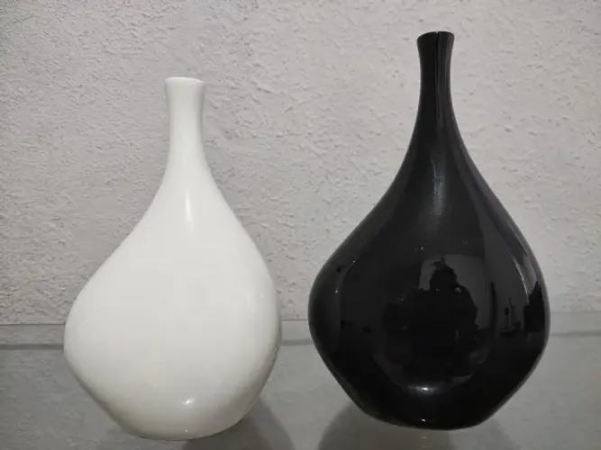 Dupla Garrafa Cristal Decoração Cerâmica Preto e Branco Luxo