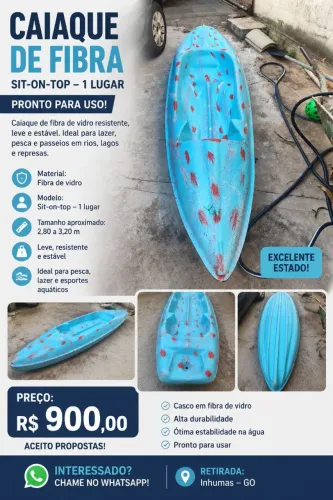 Caiaque de Fibra Reforçado - Excelente Estado - 1 Lugar