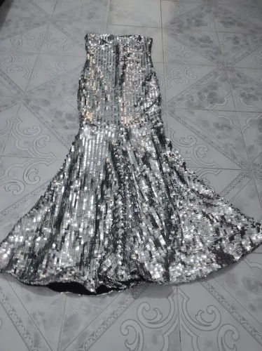 Vestido Sereia Paetê Prata
