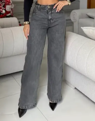 Calças Jeans Feminina Wide Leg Cintura alta 