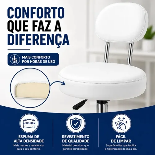 Cadeira Mocho Pop Giratória com Encosto Ajustável.
