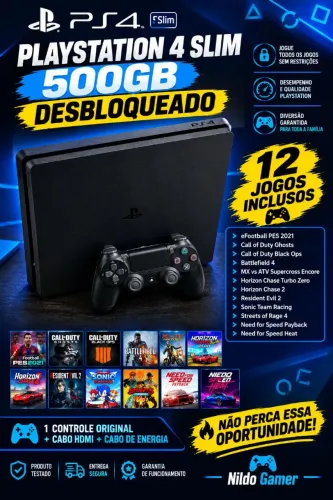 PLAYSTATION 4 SLIM 500GB 13.52 DESBLOQUEADO + 12 JOGOS