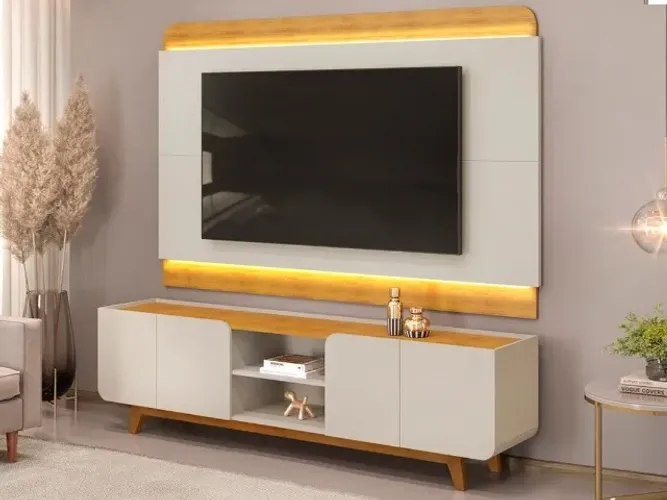 Rack e Painel Nadine p/ TV até 75 Polegadas Led e Nichos Dividimos Em Até 10x Sem Juros
