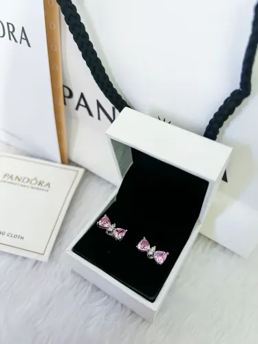 Brinco Pandora laço rosa brilhante