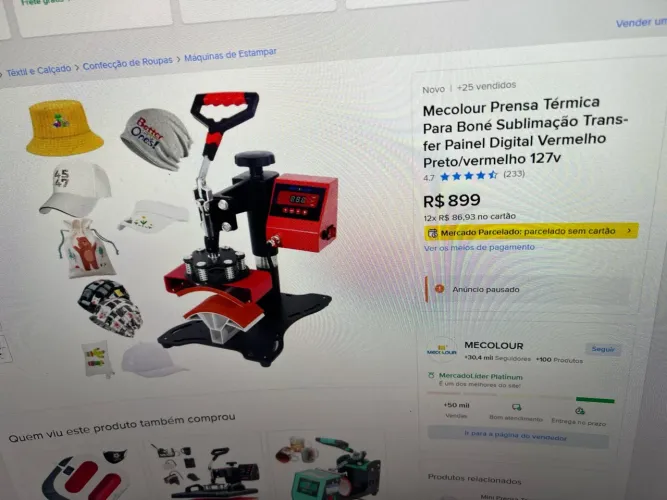 Prensa térmica sublimação 127V