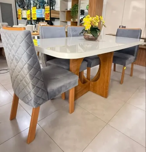 CONJUNTO MESA LUXURY COM 6 CADEIRAS ALANA 180x90m - Entregamos