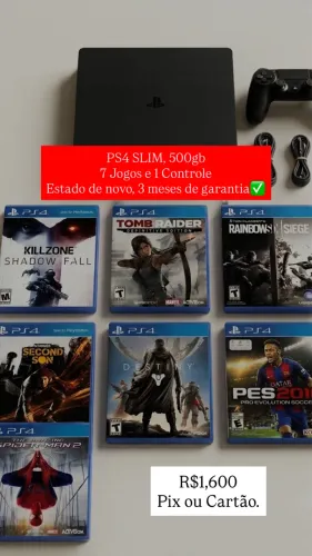 PS4 SLIM, 3 MESES DE GARANTIA, 7 JOGOS