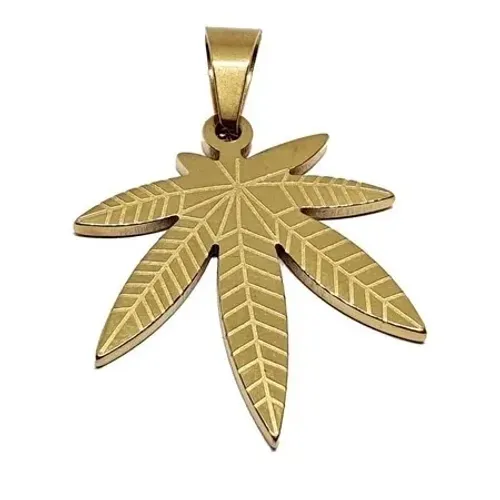 Pingente Aço Inox Dourado Folheado Cannabis
