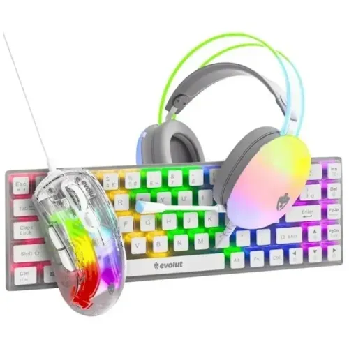 Kit Gamer Evolut Lumini, Mouse, Teclado Mecanico e Headset, RGB, 6 Botões, Switch Blue, Br