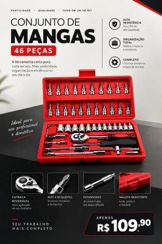 Kit de Ferramentas 46 Peças em Aço CRV?