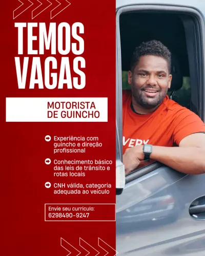 Vaga para motorista de guincho plataforma