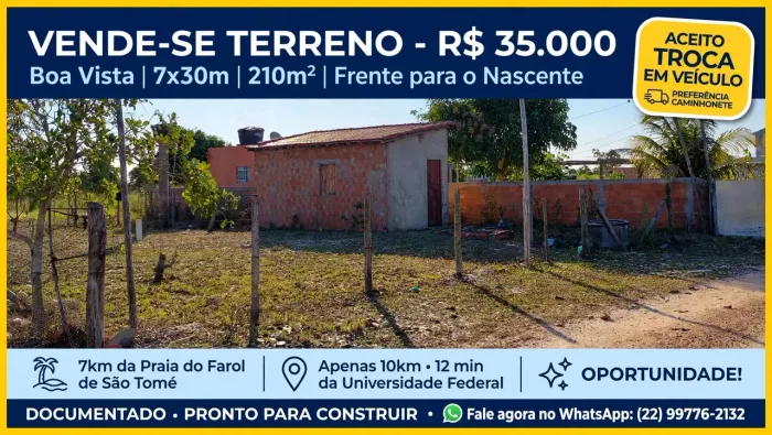 VENDO TERRENO NA BAIXADA CAMPISTA - LOCALIDADE DE BOA VISTA
