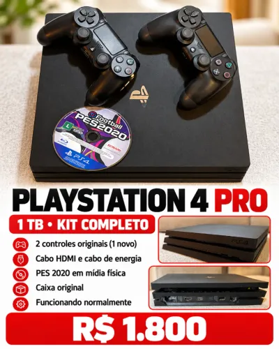 PLAYSTATION 4 PRO 1TB + 2 CONTROLES ORIGINAIS (um controle novo)