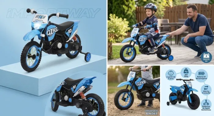 Mini Moto Cross Elétrica Infantil 6V Importway BW083 - Azul (NOVA NA CAIXA)