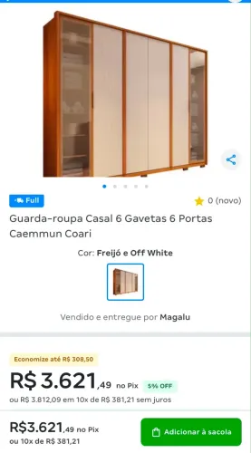Guarda Roupa Casal 6 Gavetas 6 Portas