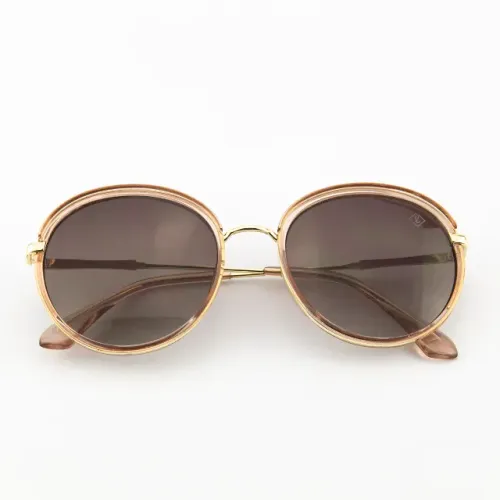 Óculos De Sol Feminino Redondo Acetato Rosê Lente Degrade