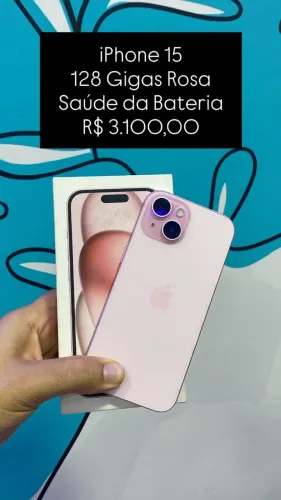 iPhone 15 / 128GB / Rosa / Saúde de Bateria: 88% / Todo Original / loja física / $3.100,00