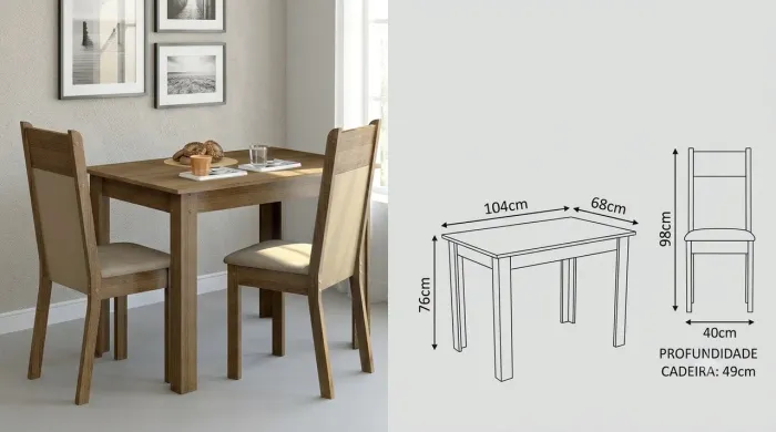 Mesa de Jantar Madesa (Mesa + 2 Cadeiras)