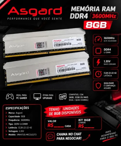 Memória ram DDR4 3600 mhz 2x8 16gb