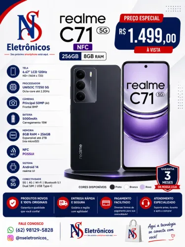 Realme C71 5G 256+08 Novo Entregamos Grátis Garantia