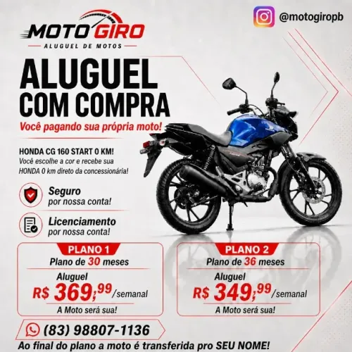 HONDA CG 160 START 0KM 2026! ALUGUEL COM COMPRA - R$ 349,90/SEMANA