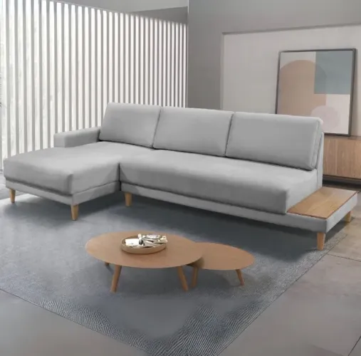 Sofá com Chaise Chenile Linho Cinza 2,90m Linha Firenze Plus