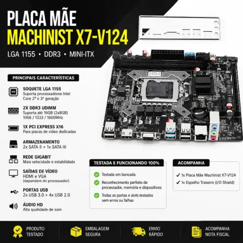 Placa Mãe Machinist X7-V124 LGA 1155 DDR3 - Testada - Nota Fiscal