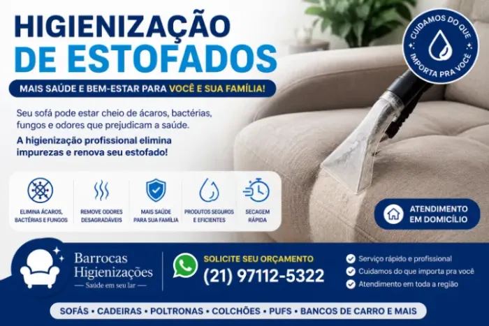 Higienização de Sofás e Estofados | Orçamento Rápido pelo WhatsApp