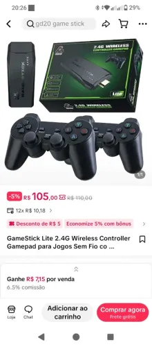 110 reais GAMESTICK LITE - 2 CONTROLES SEM FIO