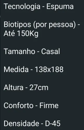 Colchão casal espuma densidade 45 marca Castor