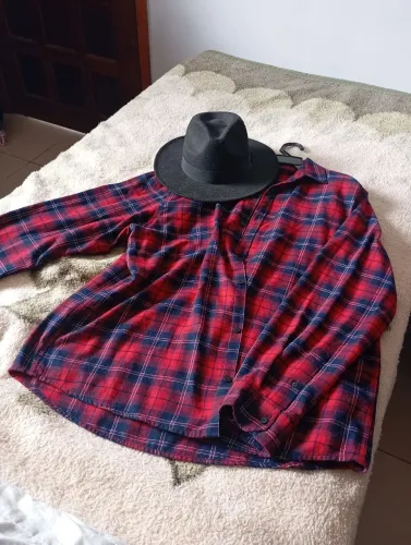 "Kit festa junina" Camisa Marfinno xadrez/flanela comfort GG + chapéu de feltro aveludado 