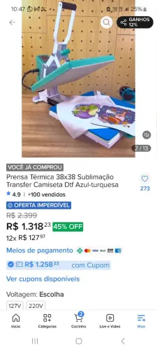 Prensa térmica para sublimação