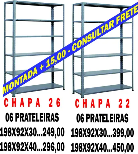 Estante de Aço - Novas - Ap de 249.oo - Cinza - Promoção - ABBA MÓVEIS