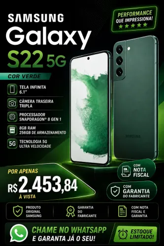 ? Samsung Galaxy S22 5G - 256GB | Verde | Top de Linha ?