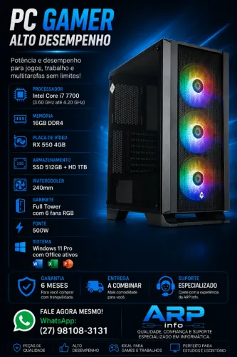 PC Gamer i7 7700 | 16GB RAM DDR4 | RX 550 4GB | SSD 512GB + HD 1TB