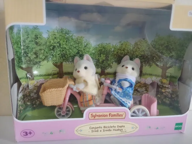 Sylvanian Families - Irmãos Husky com Bicicleta