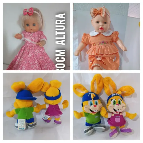 Lote de brinquedos antigos, com uma pipinha, Pascoal e pascoalete e um bebezão estrela 