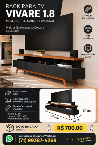 Rack Vivare 1.8 Wood - Germai Móveis Produto NOVO, NA CAIXA, NUNCA MONTADO!