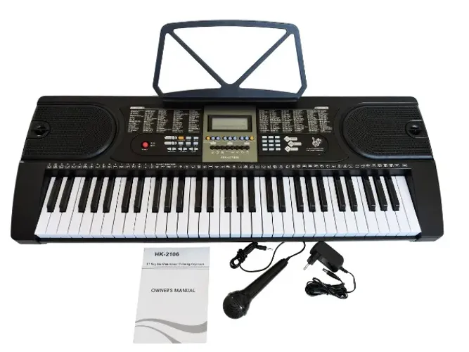 Teclado Musical 61 Teclas HK-2106- Visor Lcd+ Fonte Bivolt+ Suporte Partitura - Reembalado